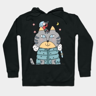 Gray Cat In Puffy Coat with a Pretty Stargazer on Head Hoodie